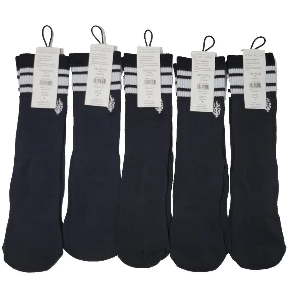 Free People Movement FP Tube Socks Lucky Honey Logo Black White NEW $90-LOT OF 5